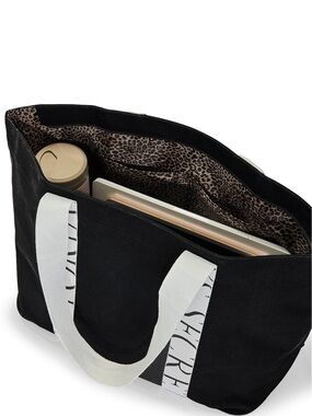 VS black tote with leopard print interior